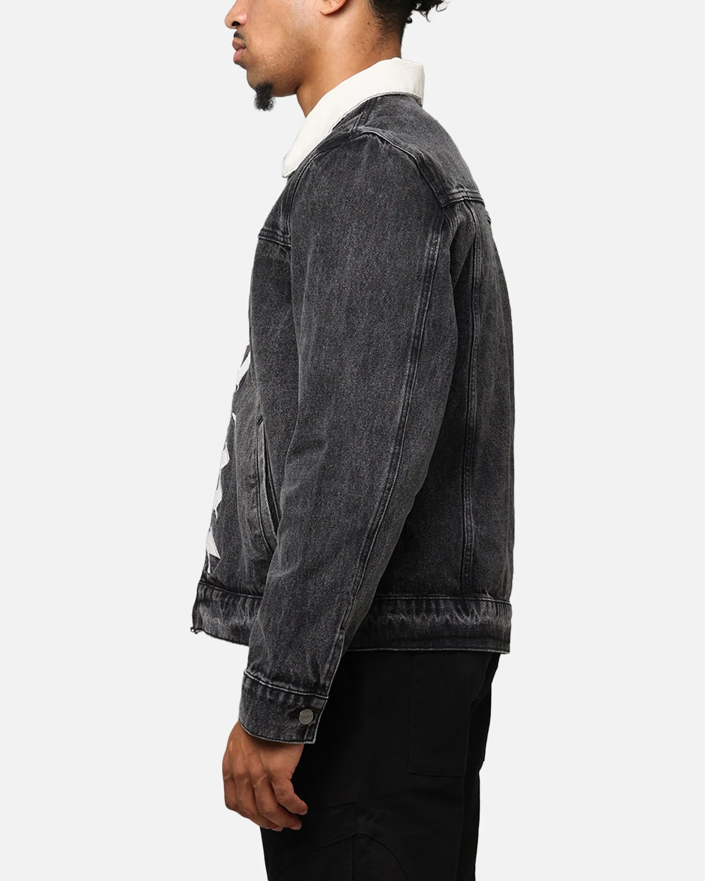 Saint Morta Gothic Distressed Denim Jacket Black Shadow