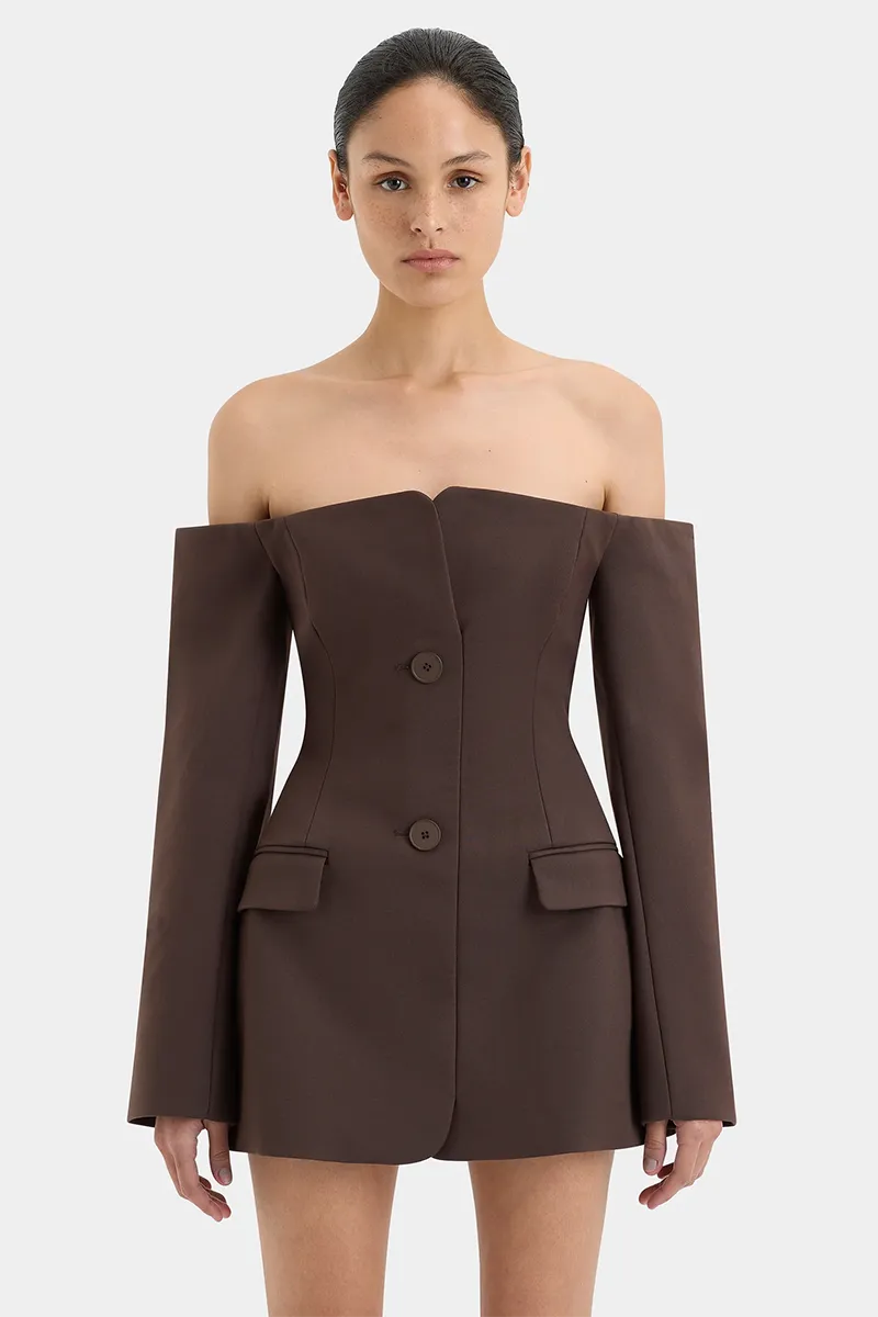 Sandrine Tailored Mini Dress Chocolate