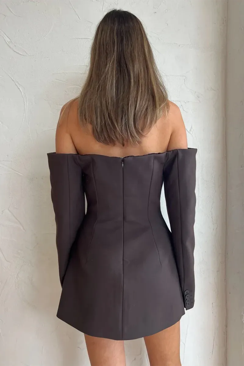 Sandrine Tailored Mini Dress Chocolate