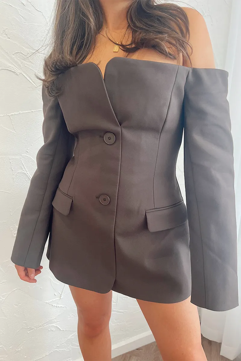 Sandrine Tailored Mini Dress Chocolate