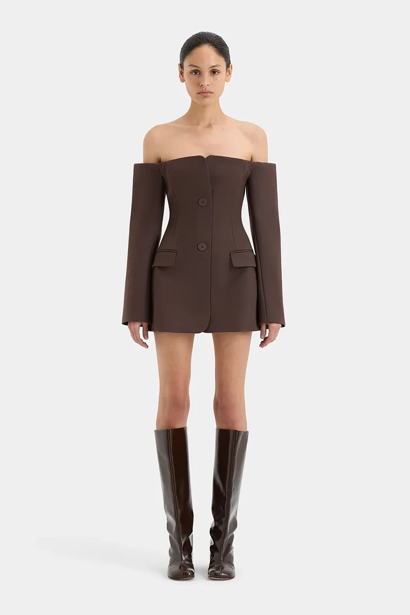 Sandrine Tailored Mini Dress Chocolate