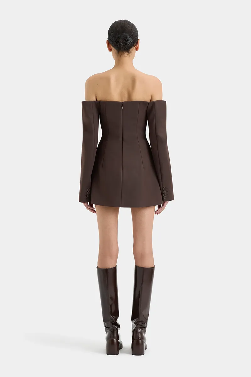 Sandrine Tailored Mini Dress Chocolate