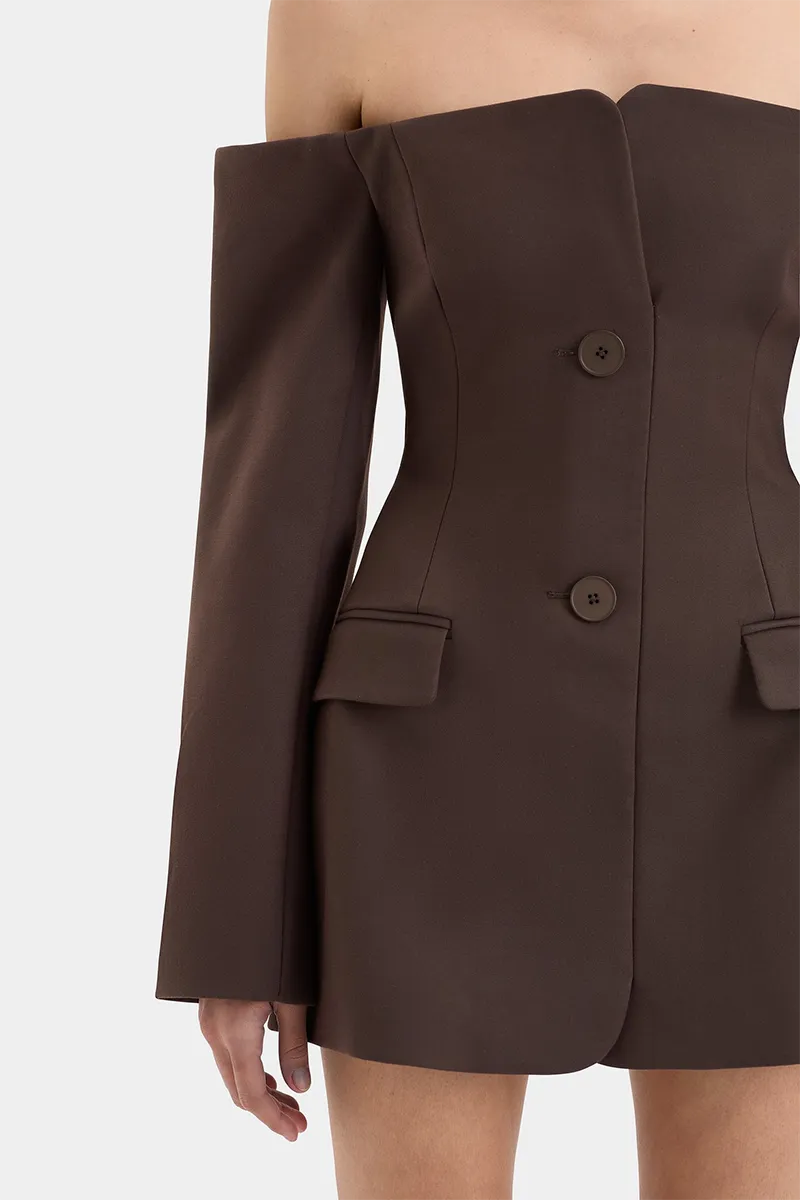 Sandrine Tailored Mini Dress Chocolate