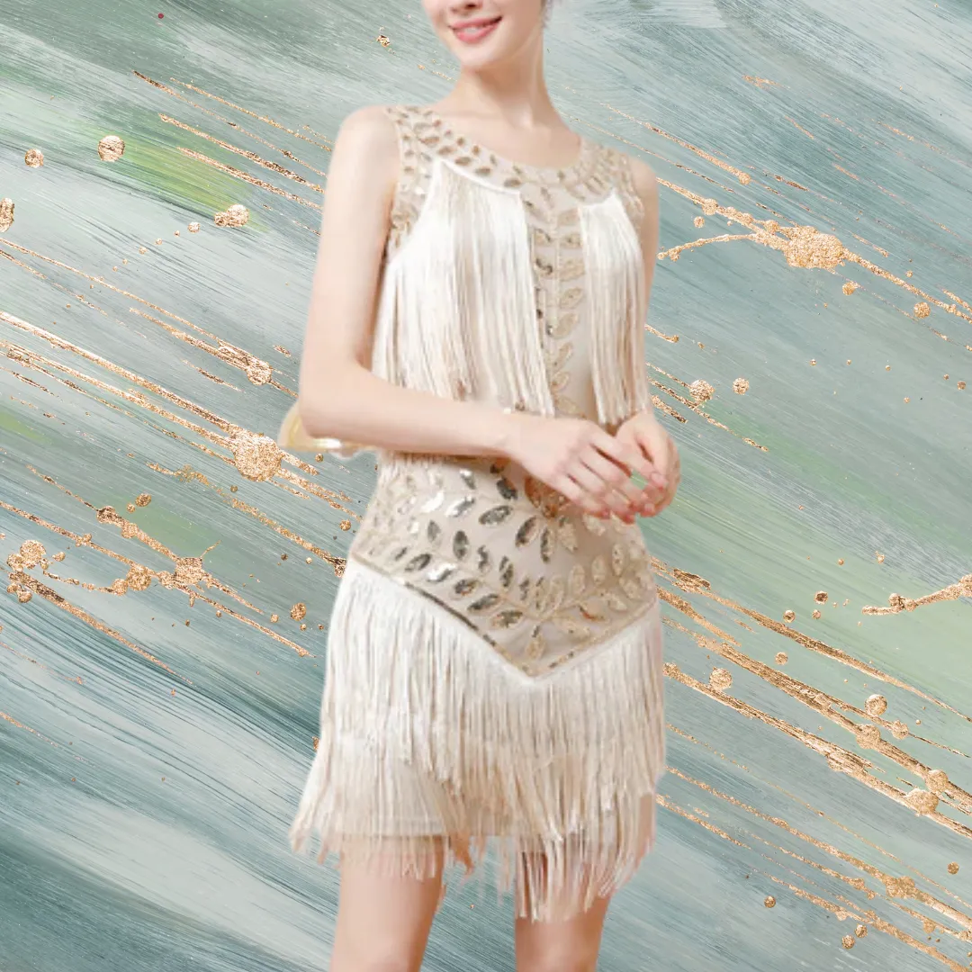 Sequin Round Sleeveless Mini Dress With Fringe