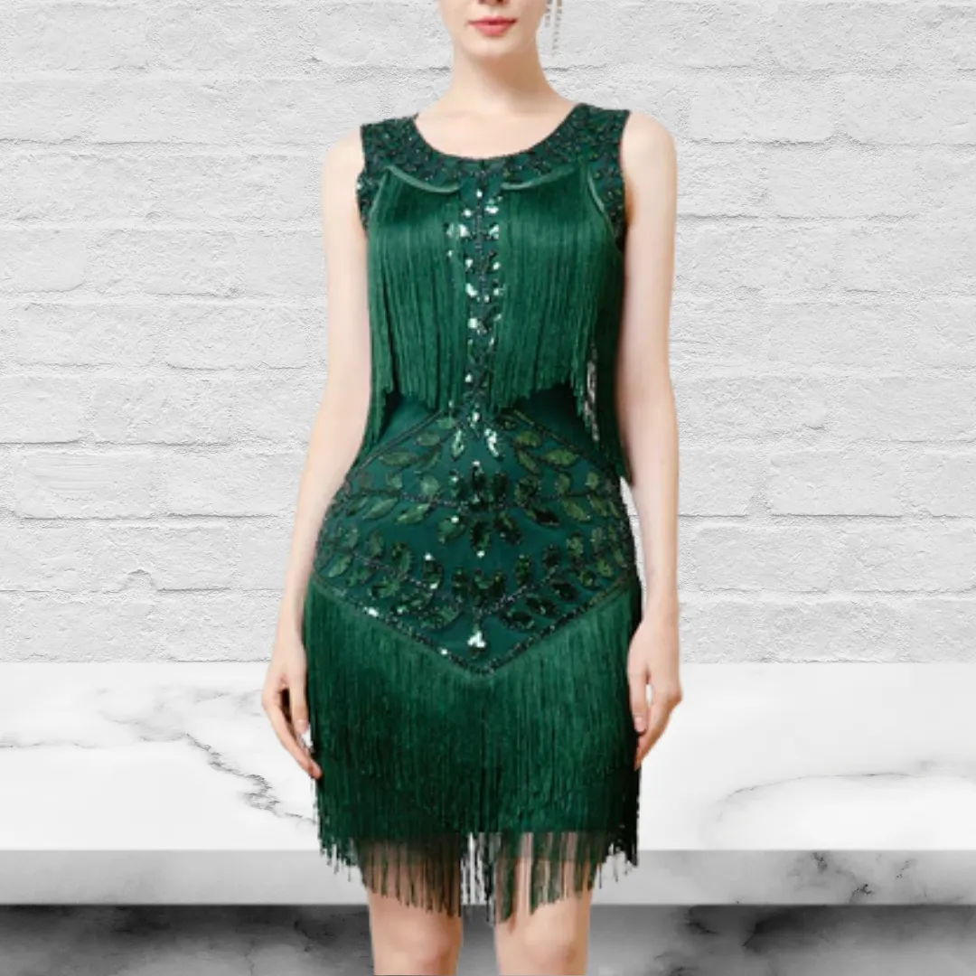 Sequin Round Sleeveless Mini Dress With Fringe