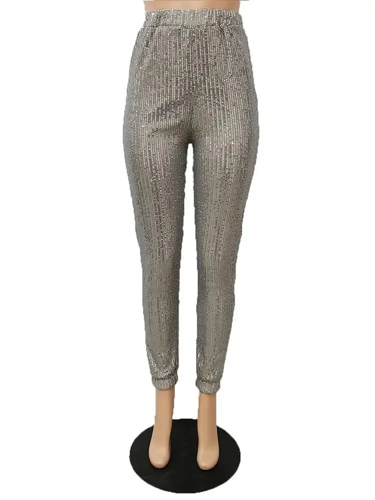 Sequins Skinny High Waist Pencil Trousers