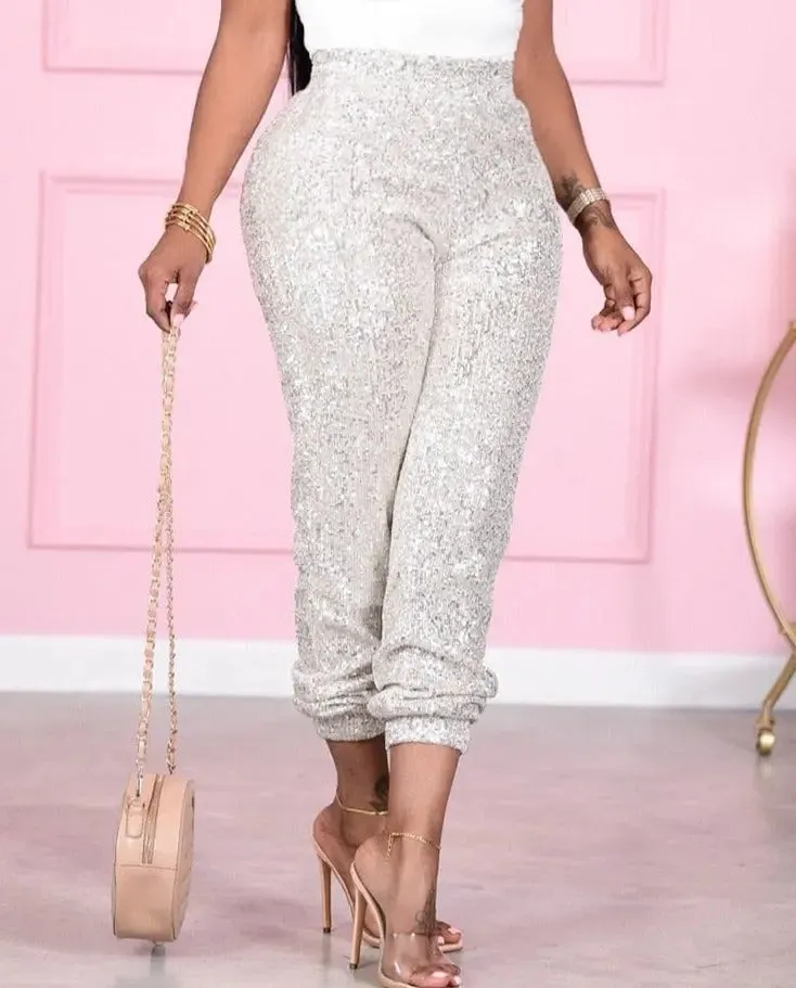 Sequins Skinny High Waist Pencil Trousers