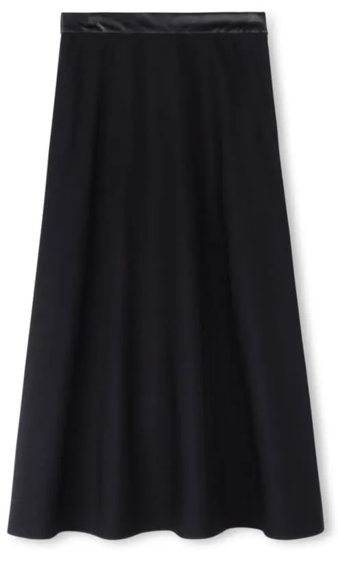SHIFT A-LINE SKIRT W LEATHER WAISTBAND-MIDI BLACK