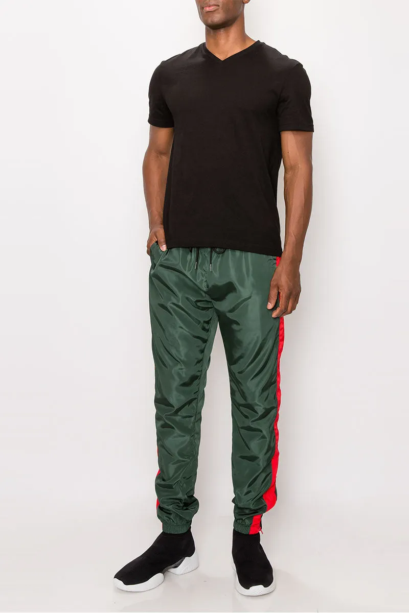 Striped Windbreaker Track Pants - Green/Red
