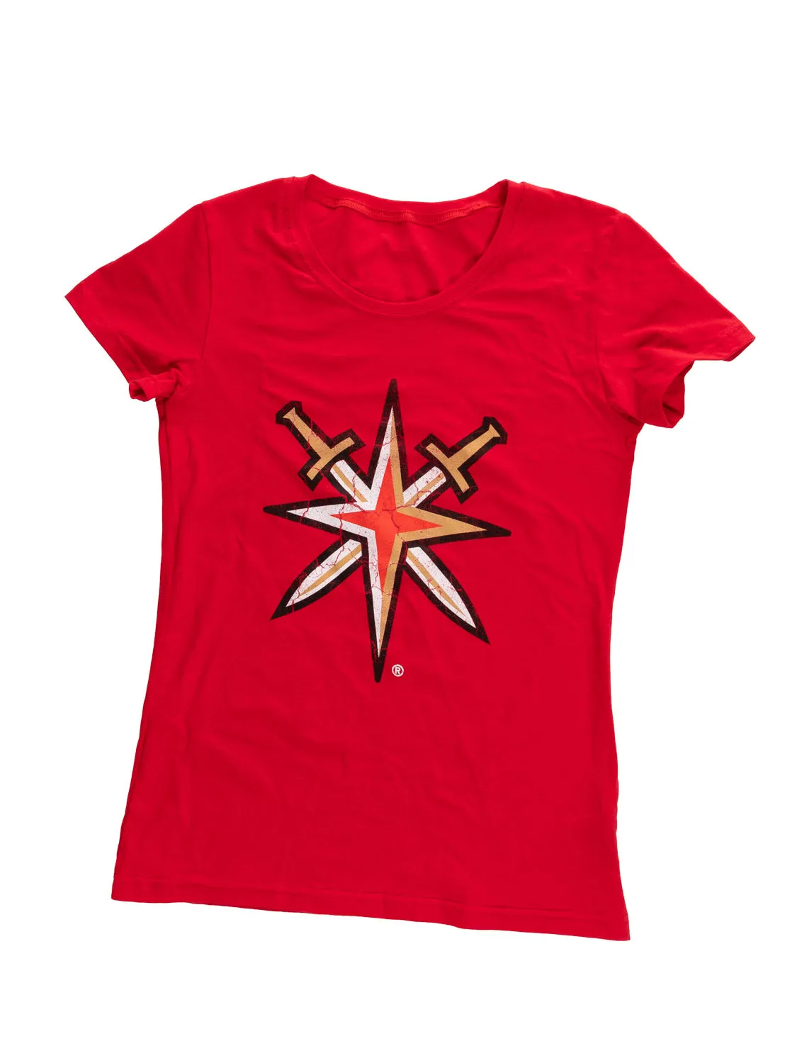 Vegas Golden Knights Women's Distressed Print Fitted Crew Neck Premium T-Shirt - Red