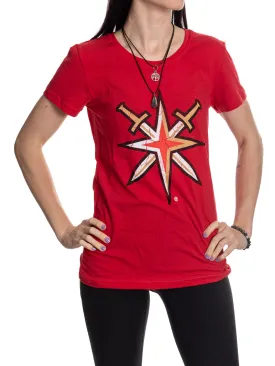 Vegas Golden Knights Women's Distressed Print Fitted Crew Neck Premium T-Shirt - Red