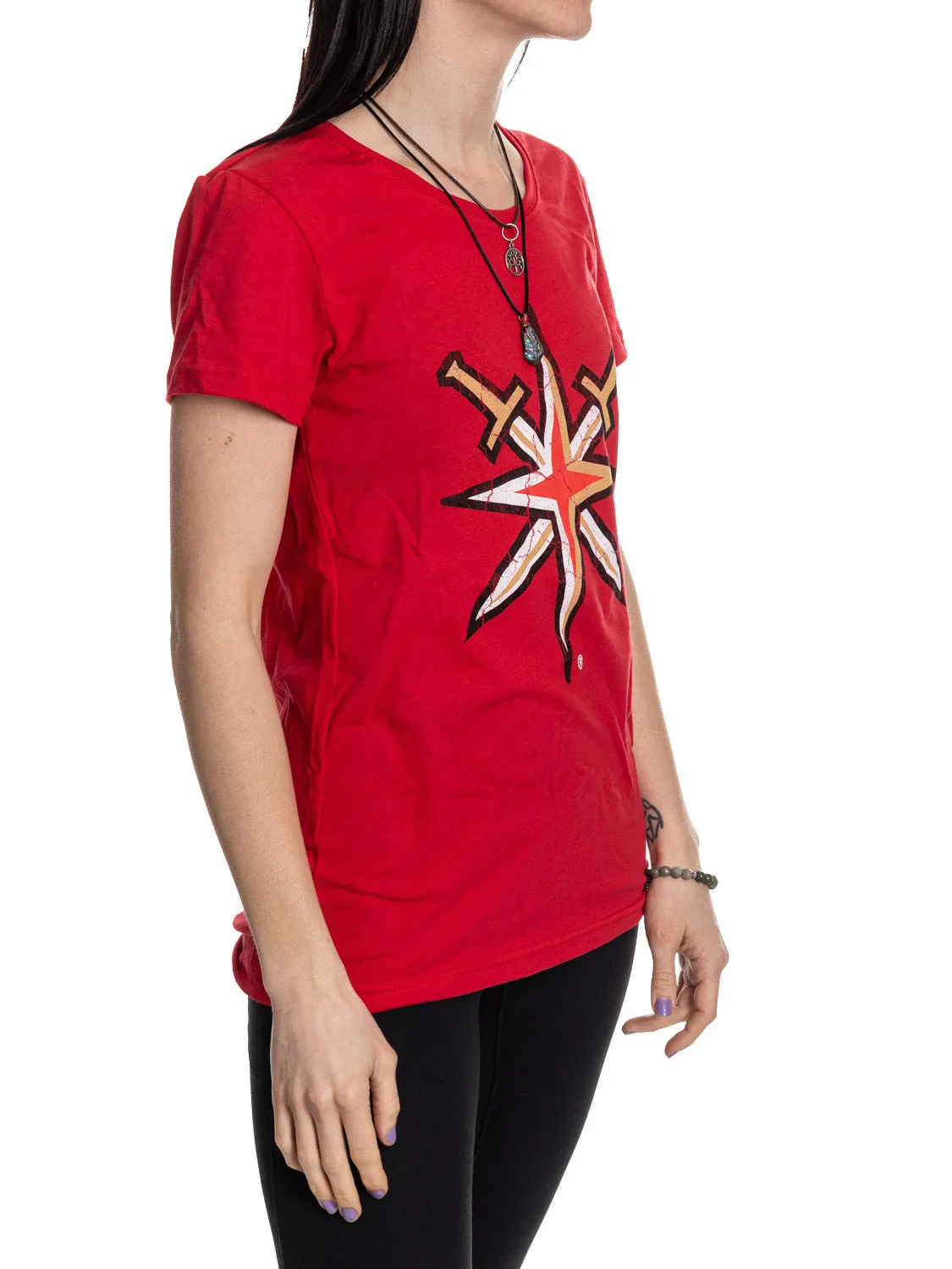 Vegas Golden Knights Women's Distressed Print Fitted Crew Neck Premium T-Shirt - Red