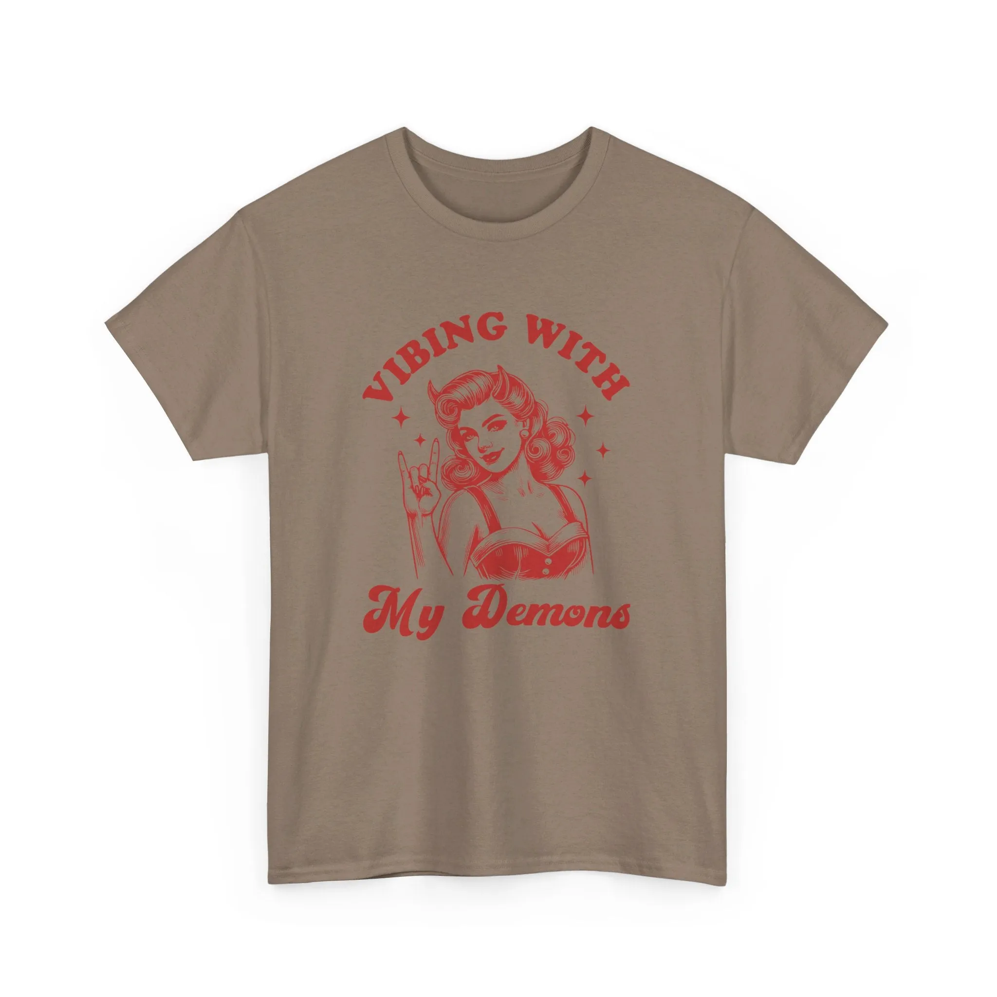 Vibin With My Demons Shirt, Funny Vintage Demon Shirt, Skeleton Rock Hand Shirt, Trendy Front And Back Tee, Sarcastic Shirt, Halloween Shirt