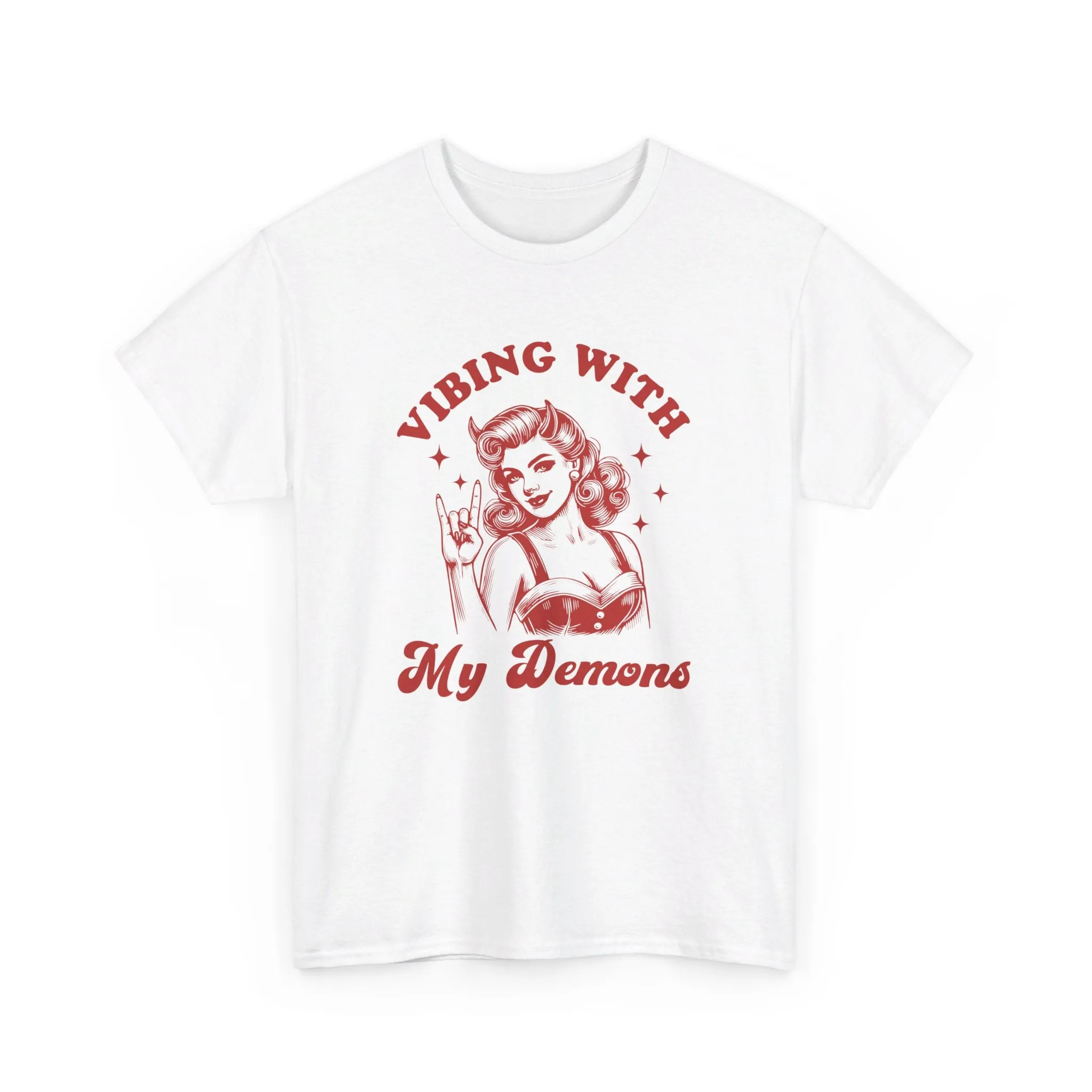 Vibin With My Demons Shirt, Funny Vintage Demon Shirt, Skeleton Rock Hand Shirt, Trendy Front And Back Tee, Sarcastic Shirt, Halloween Shirt