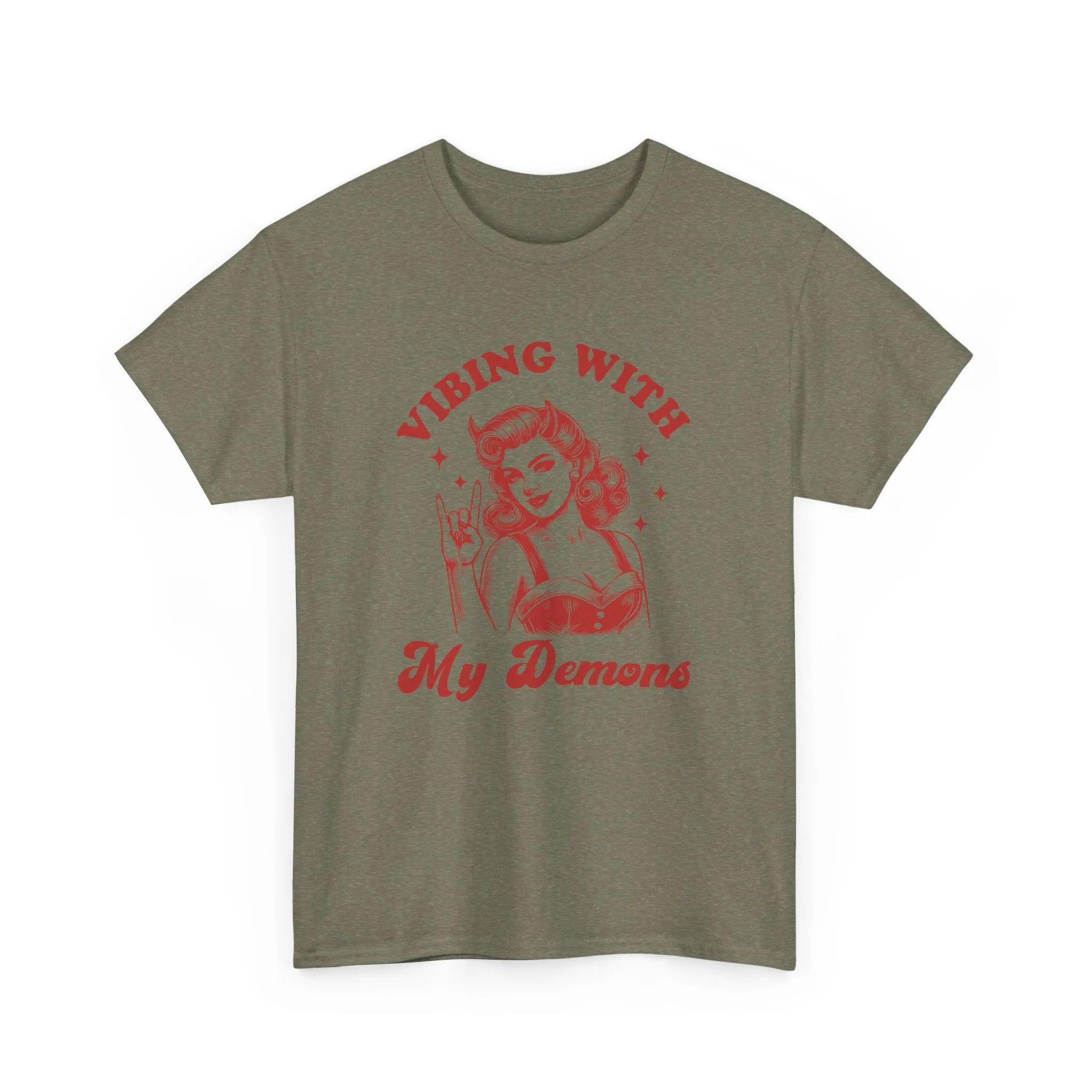Vibin With My Demons Shirt, Funny Vintage Demon Shirt, Skeleton Rock Hand Shirt, Trendy Front And Back Tee, Sarcastic Shirt, Halloween Shirt