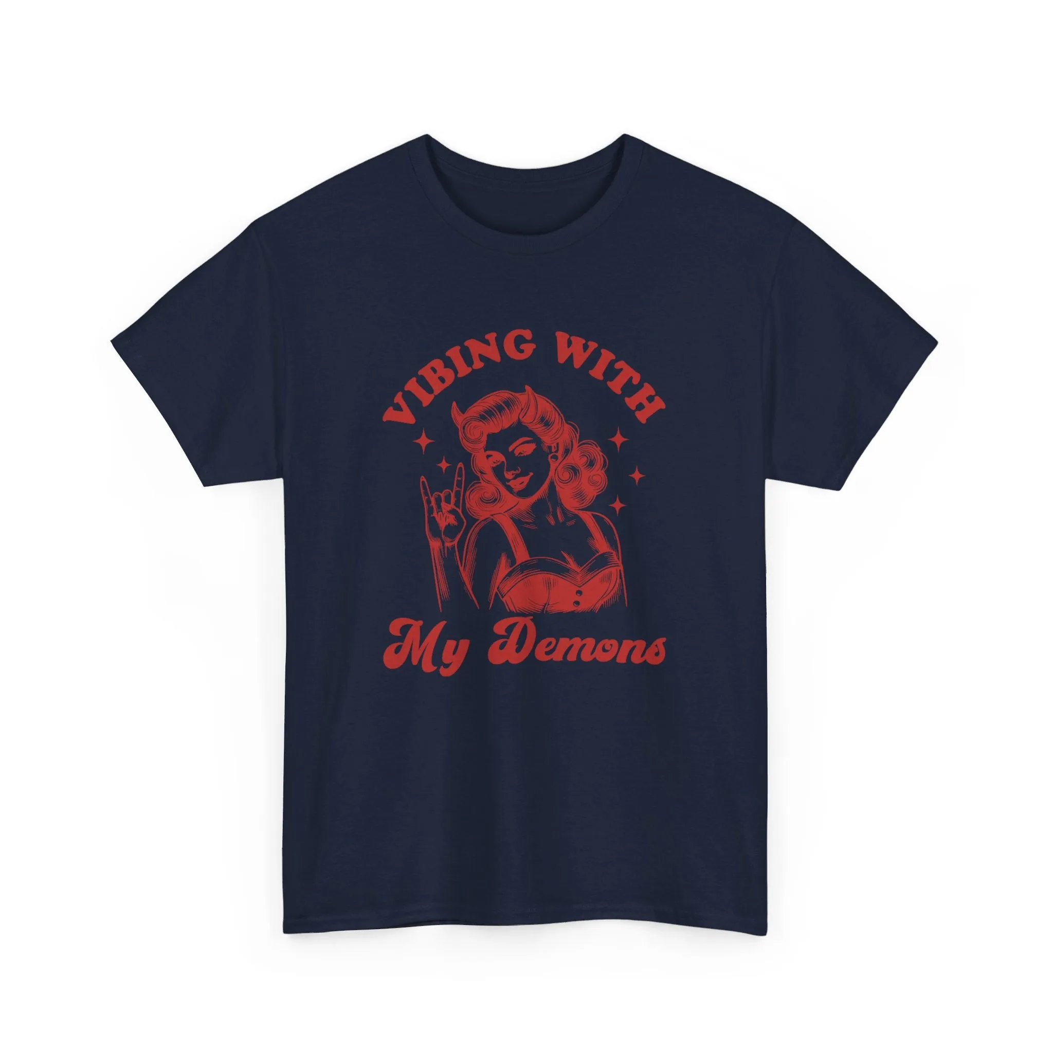 Vibin With My Demons Shirt, Funny Vintage Demon Shirt, Skeleton Rock Hand Shirt, Trendy Front And Back Tee, Sarcastic Shirt, Halloween Shirt
