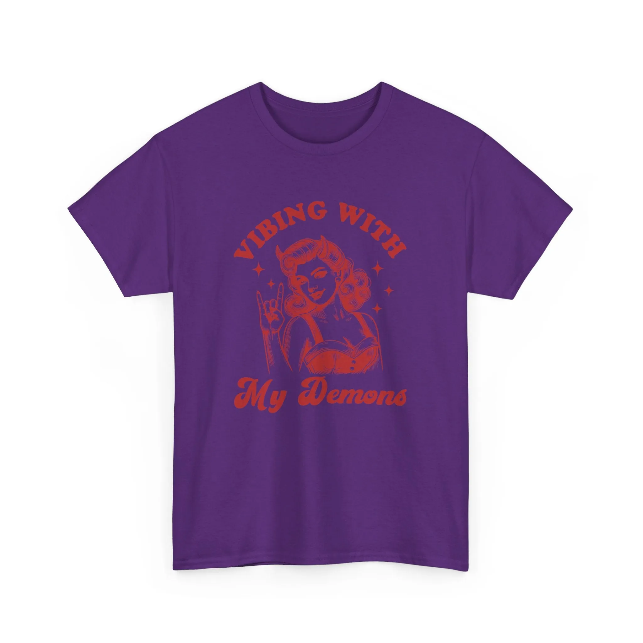 Vibin With My Demons Shirt, Funny Vintage Demon Shirt, Skeleton Rock Hand Shirt, Trendy Front And Back Tee, Sarcastic Shirt, Halloween Shirt