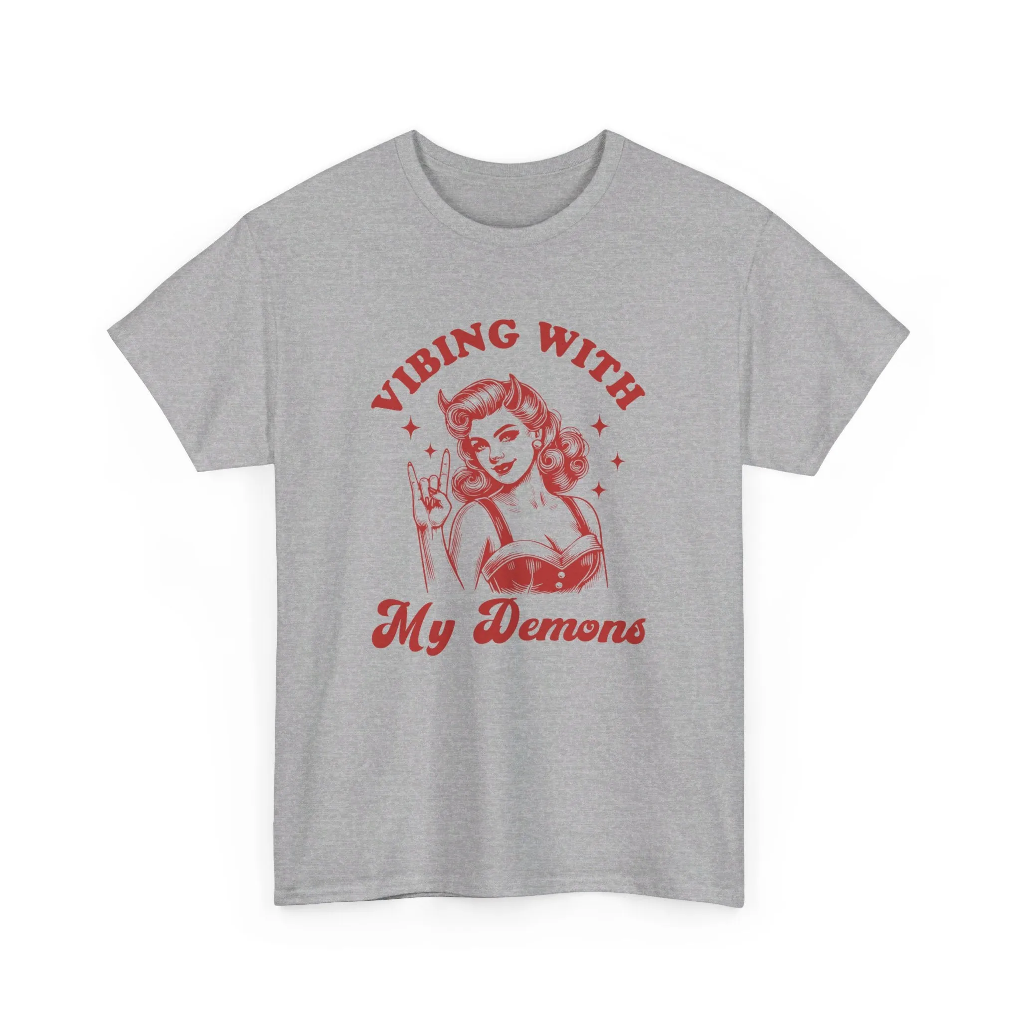 Vibin With My Demons Shirt, Funny Vintage Demon Shirt, Skeleton Rock Hand Shirt, Trendy Front And Back Tee, Sarcastic Shirt, Halloween Shirt
