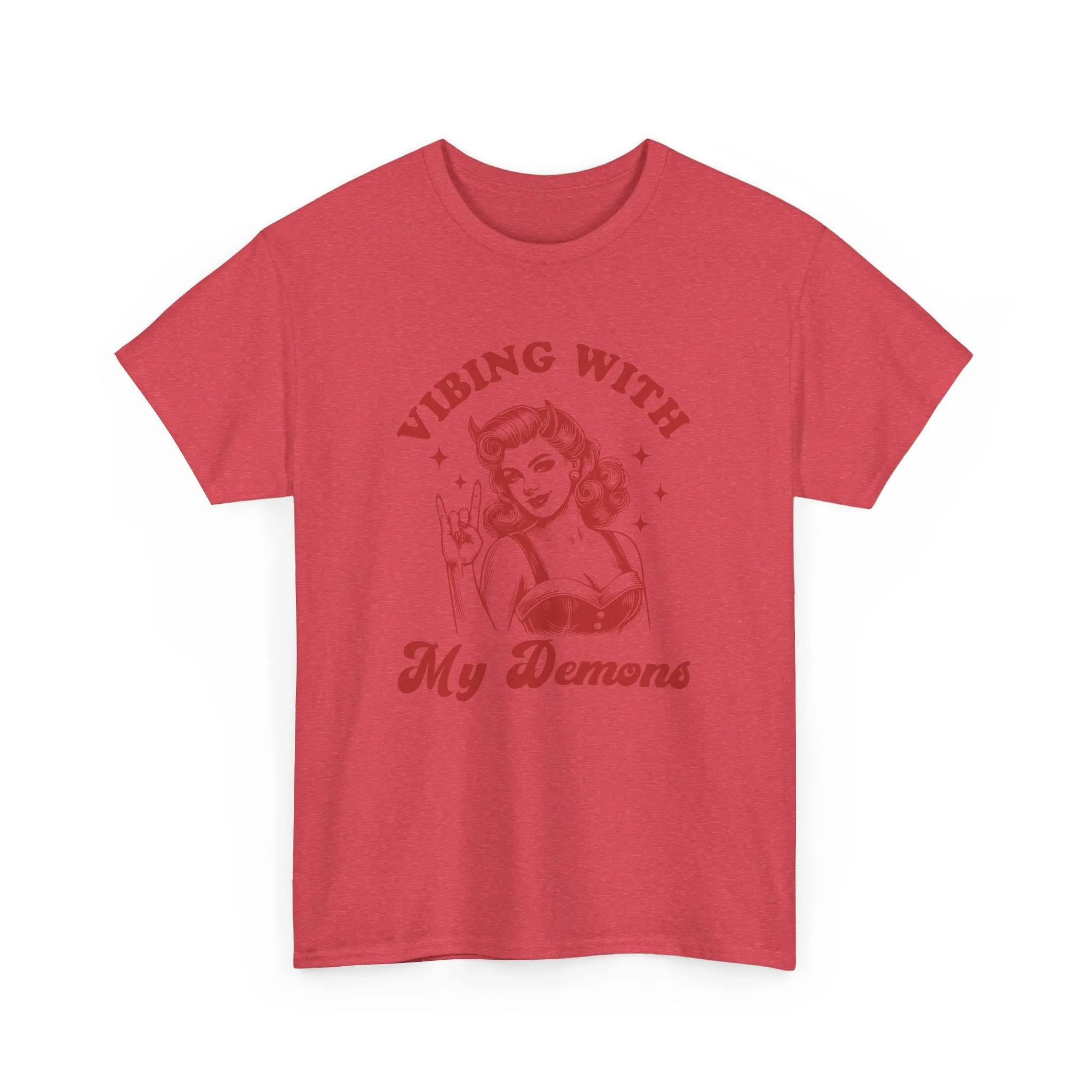 Vibin With My Demons Shirt, Funny Vintage Demon Shirt, Skeleton Rock Hand Shirt, Trendy Front And Back Tee, Sarcastic Shirt, Halloween Shirt