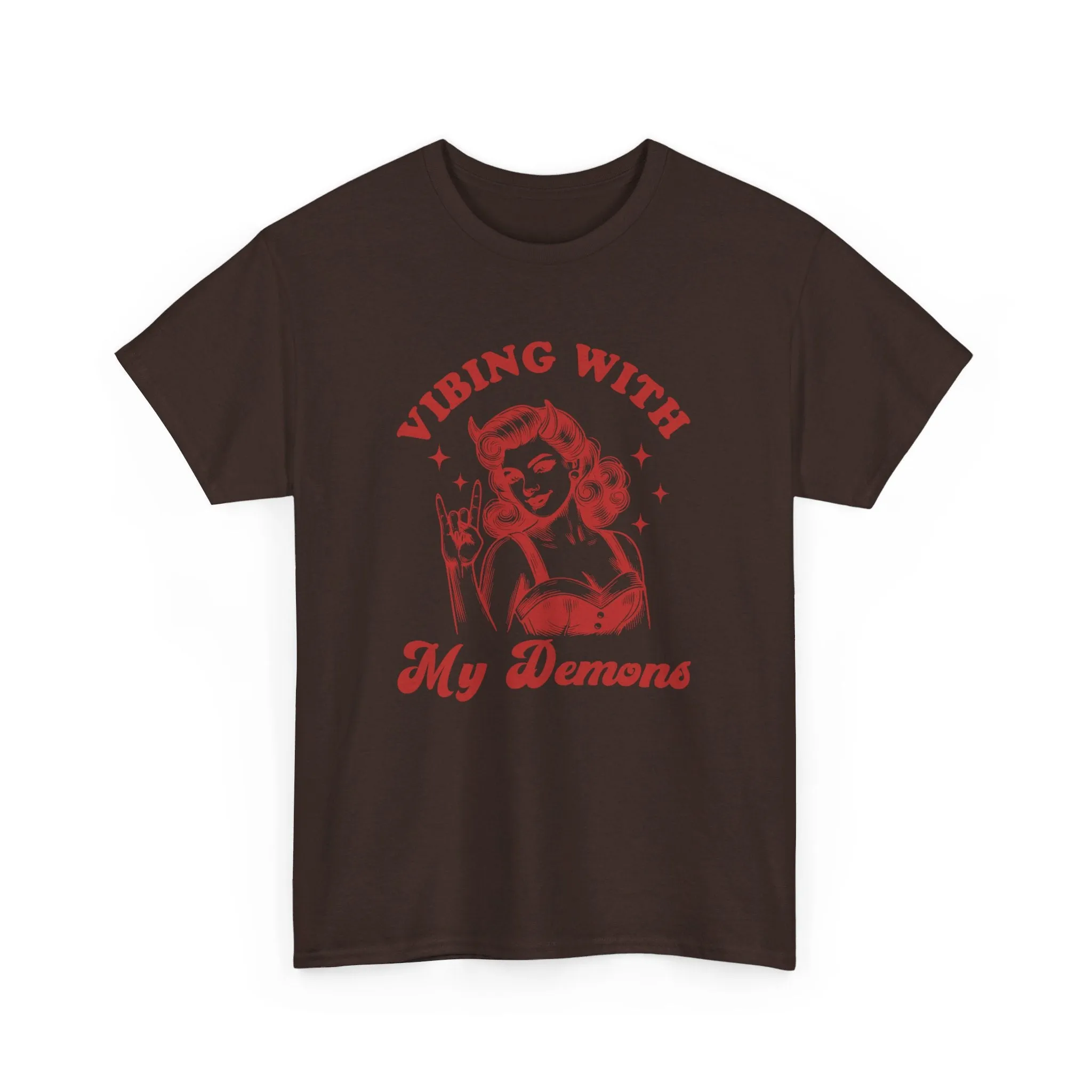 Vibin With My Demons Shirt, Funny Vintage Demon Shirt, Skeleton Rock Hand Shirt, Trendy Front And Back Tee, Sarcastic Shirt, Halloween Shirt