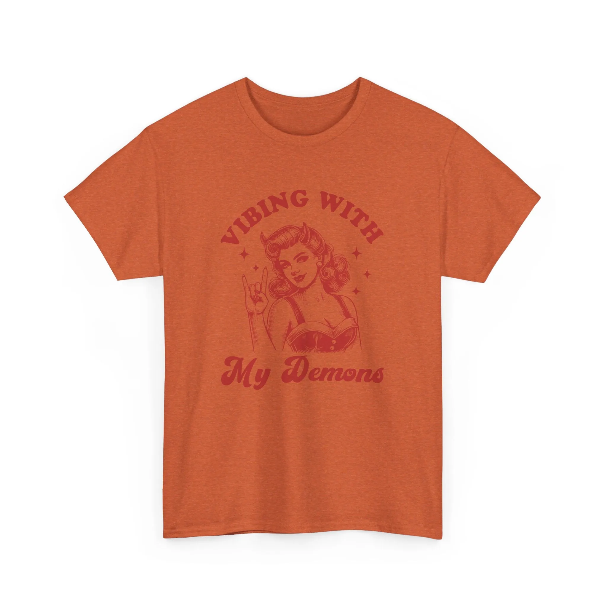 Vibin With My Demons Shirt, Funny Vintage Demon Shirt, Skeleton Rock Hand Shirt, Trendy Front And Back Tee, Sarcastic Shirt, Halloween Shirt