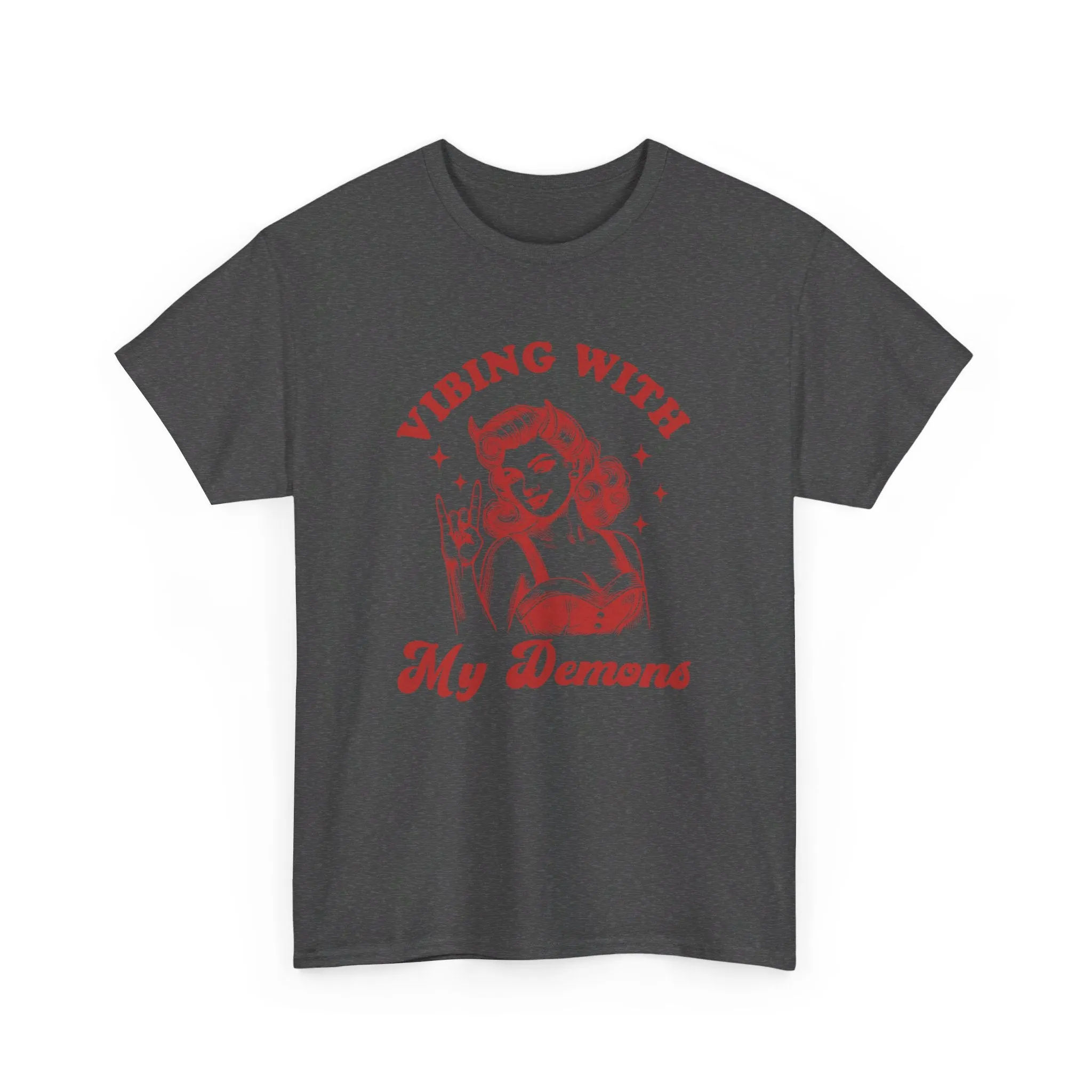 Vibin With My Demons Shirt, Funny Vintage Demon Shirt, Skeleton Rock Hand Shirt, Trendy Front And Back Tee, Sarcastic Shirt, Halloween Shirt