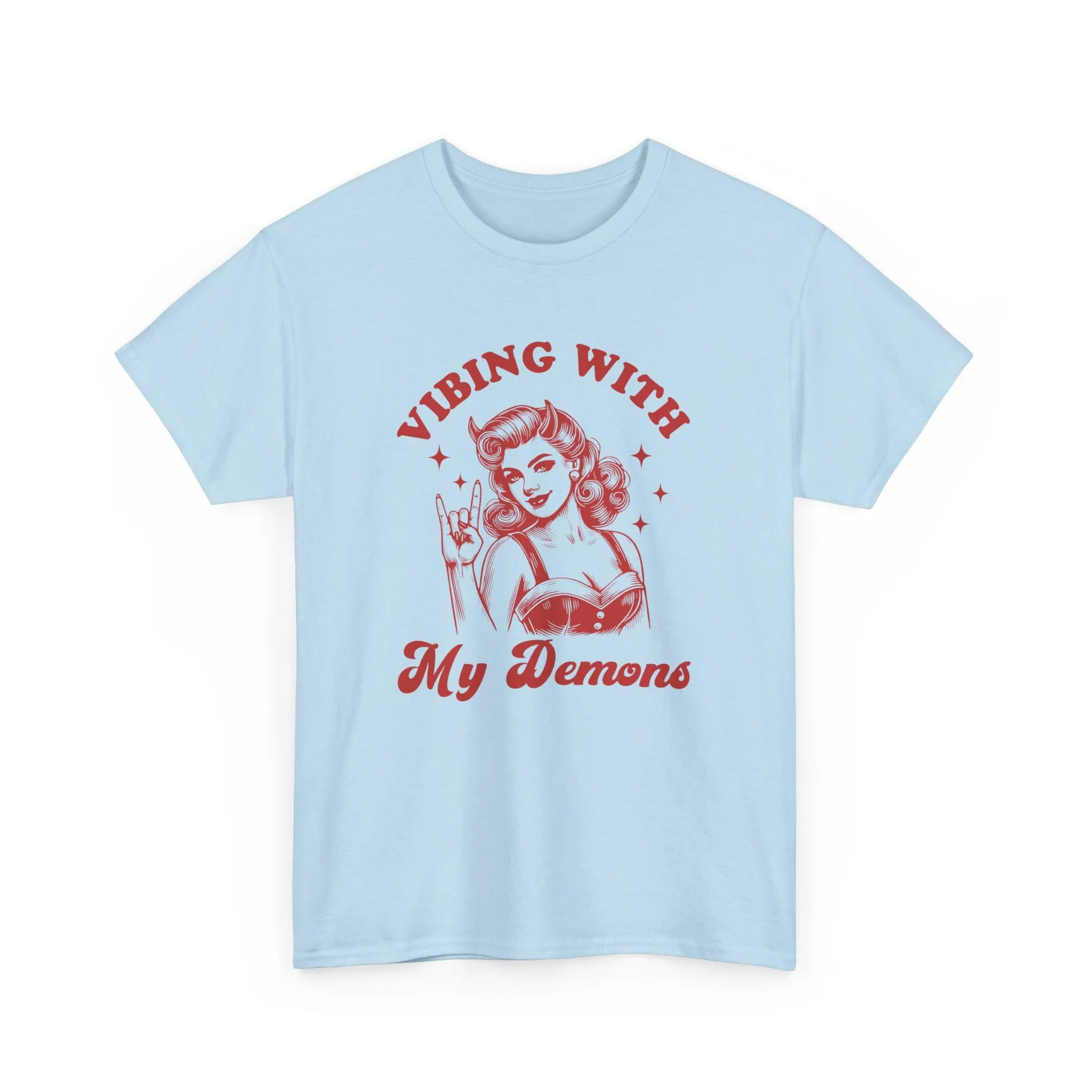 Vibin With My Demons Shirt, Funny Vintage Demon Shirt, Skeleton Rock Hand Shirt, Trendy Front And Back Tee, Sarcastic Shirt, Halloween Shirt