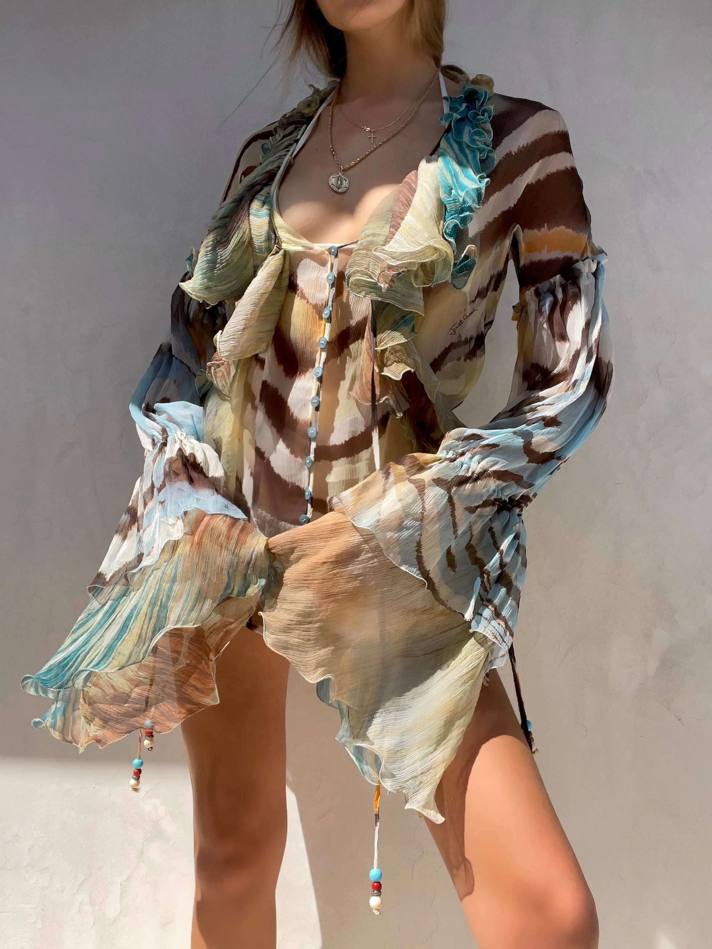 Vintage Cavalli Ruffled Silk Mini Dress/Blouse