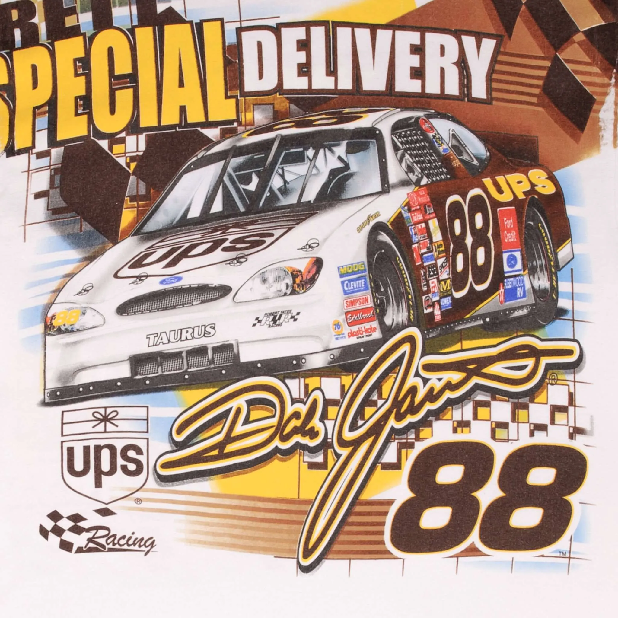 VINTAGE NASCAR DALE JARRET UPS ALL OVER PRINT EARLY 2000S TEE SHIRT SIZE LARGE