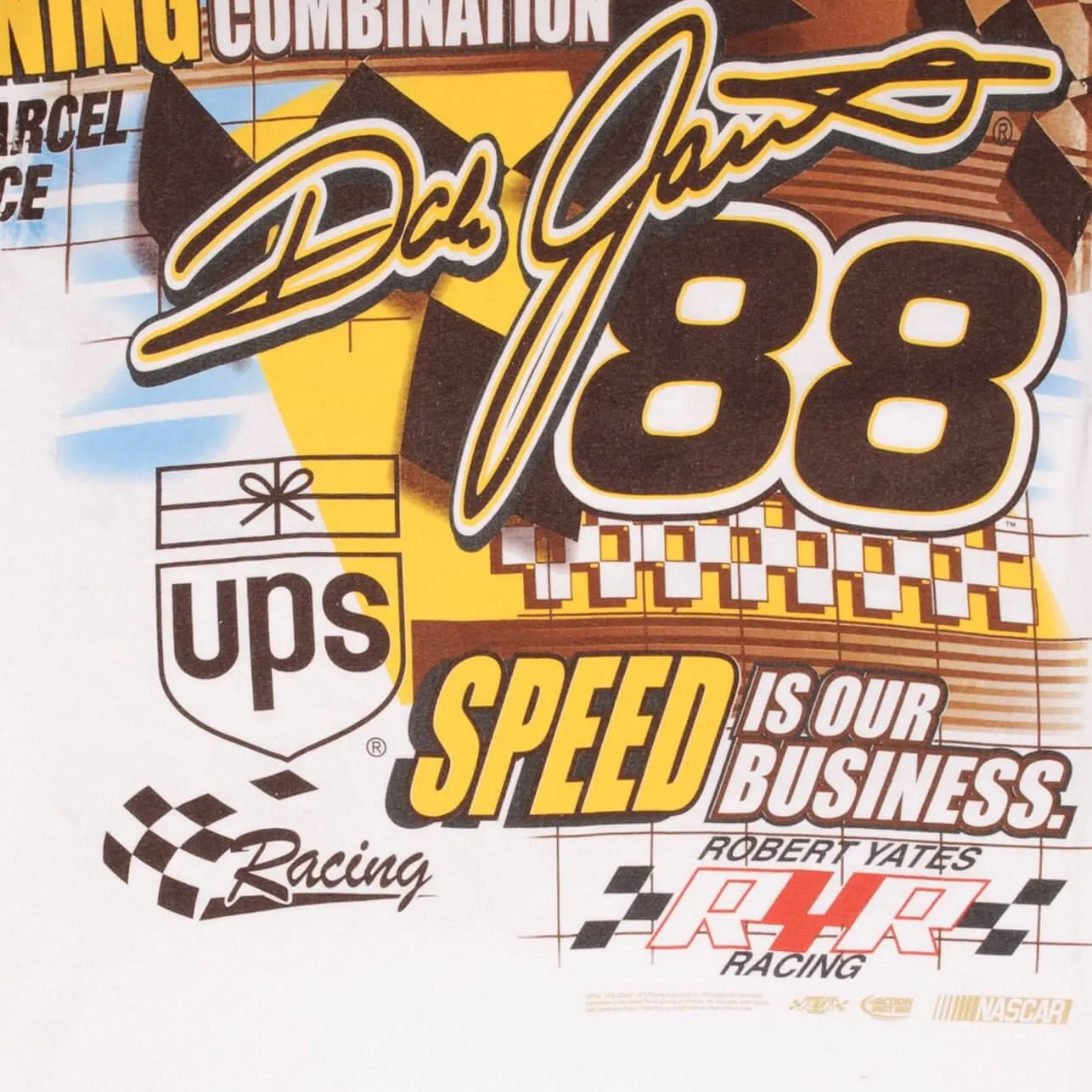 VINTAGE NASCAR DALE JARRET UPS ALL OVER PRINT EARLY 2000S TEE SHIRT SIZE LARGE