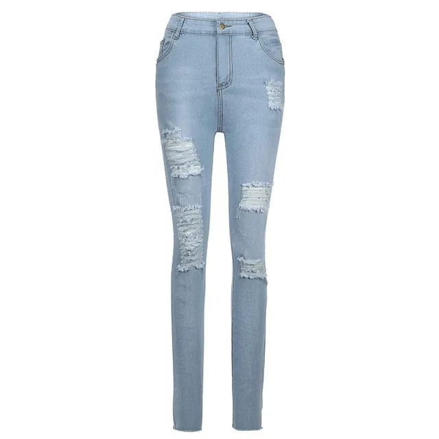 Women High Waist Jeans Pants Elastic Holes Denim Jeans 3 Season Pencil Pants Woman Casual Skinny Ripped Jeans Trousers #3