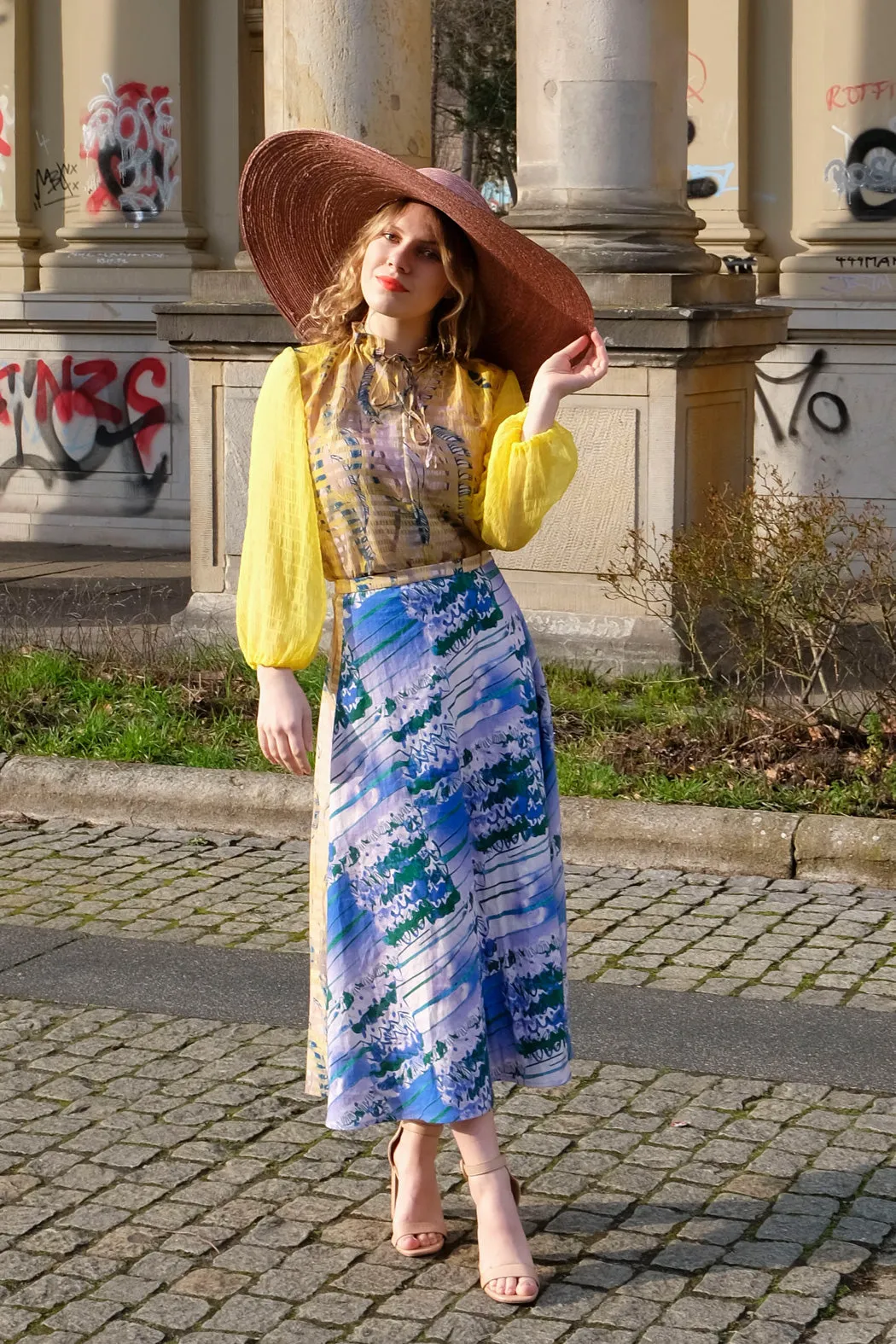 Yellow Blouse with Ruffled Collar